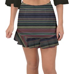 Dark Rust Red And Green Stripes Pattern Fishtail Mini Chiffon Skirt by SpinnyChairDesigns