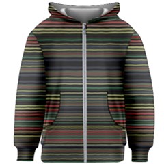 Dark Rust Red And Green Stripes Pattern Kids  Zipper Hoodie Without Drawstring by SpinnyChairDesigns