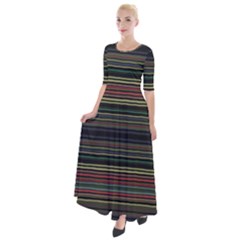 Dark Rust Red And Green Stripes Pattern Half Sleeves Maxi Dress by SpinnyChairDesigns