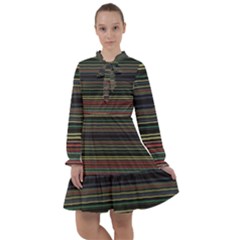 Dark Rust Red And Green Stripes Pattern All Frills Chiffon Dress by SpinnyChairDesigns