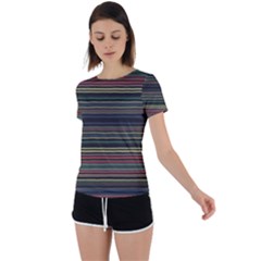 Dark Rust Red And Green Stripes Pattern Back Circle Cutout Sports Tee