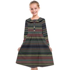 Dark Rust Red And Green Stripes Pattern Kids  Midi Sailor Dress by SpinnyChairDesigns