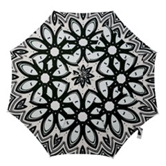 Black And White Floral Print Pattern Hook Handle Umbrellas (small) by SpinnyChairDesigns