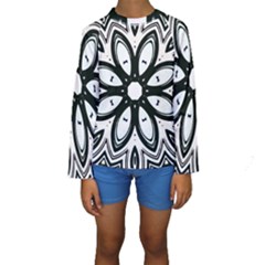 Black And White Floral Print Pattern Kids  Long Sleeve Swimwear by SpinnyChairDesigns