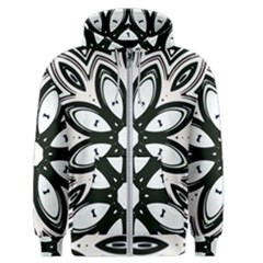 Black And White Floral Print Pattern Men s Zipper Hoodie by SpinnyChairDesigns