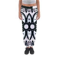 Black And White Floral Print Pattern Women s Jogger Sweatpants by SpinnyChairDesigns