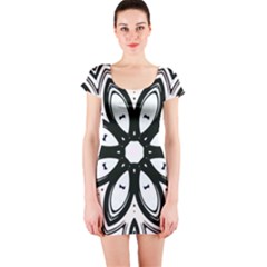 Black And White Floral Print Pattern Short Sleeve Bodycon Dress by SpinnyChairDesigns