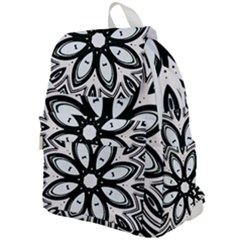 Black And White Floral Print Pattern Top Flap Backpack by SpinnyChairDesigns