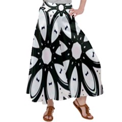 Black And White Floral Print Pattern Satin Palazzo Pants by SpinnyChairDesigns