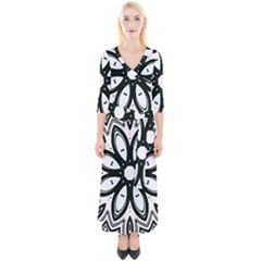 Black And White Floral Print Pattern Quarter Sleeve Wrap Maxi Dress by SpinnyChairDesigns