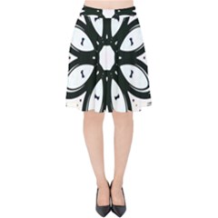 Black And White Floral Print Pattern Velvet High Waist Skirt by SpinnyChairDesigns