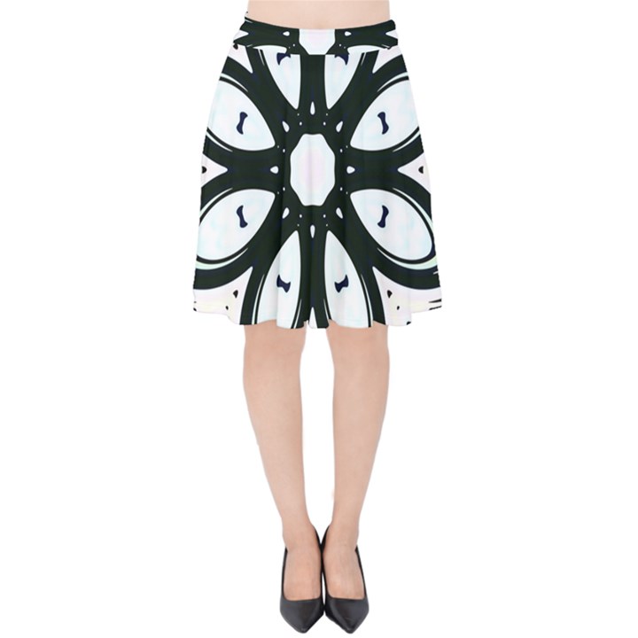 Black and White Floral Print Pattern Velvet High Waist Skirt