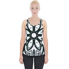 Black And White Floral Print Pattern Piece Up Tank Top by SpinnyChairDesigns