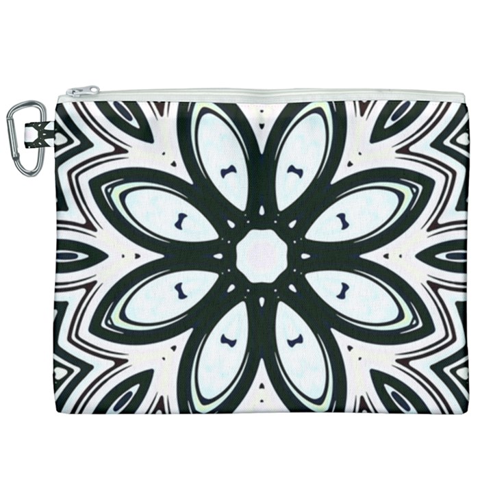 Black and White Floral Print Pattern Canvas Cosmetic Bag (XXL)