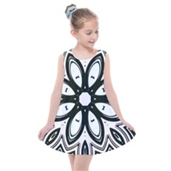 Black And White Floral Print Pattern Kids  Summer Dress by SpinnyChairDesigns