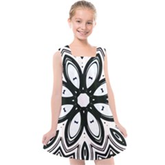 Black And White Floral Print Pattern Kids  Cross Back Dress by SpinnyChairDesigns