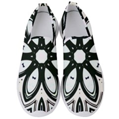 Black And White Floral Print Pattern Men s Slip On Sneakers by SpinnyChairDesigns