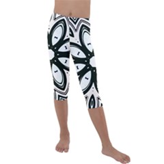 Black And White Floral Print Pattern Kids  Lightweight Velour Capri Leggings  by SpinnyChairDesigns