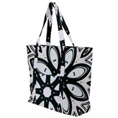 Black And White Floral Print Pattern Zip Up Canvas Bag by SpinnyChairDesigns