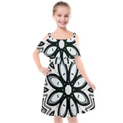 Black And White Floral Print Pattern Kids  Cut Out Shoulders Chiffon Dress by SpinnyChairDesigns