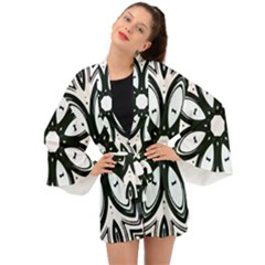 Black And White Floral Print Pattern Long Sleeve Kimono by SpinnyChairDesigns