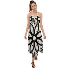 Black And White Floral Print Pattern Halter Tie Back Dress  by SpinnyChairDesigns