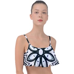 Black And White Floral Print Pattern Frill Bikini Top by SpinnyChairDesigns