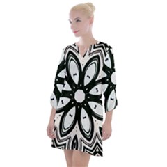 Black And White Floral Print Pattern Open Neck Shift Dress by SpinnyChairDesigns