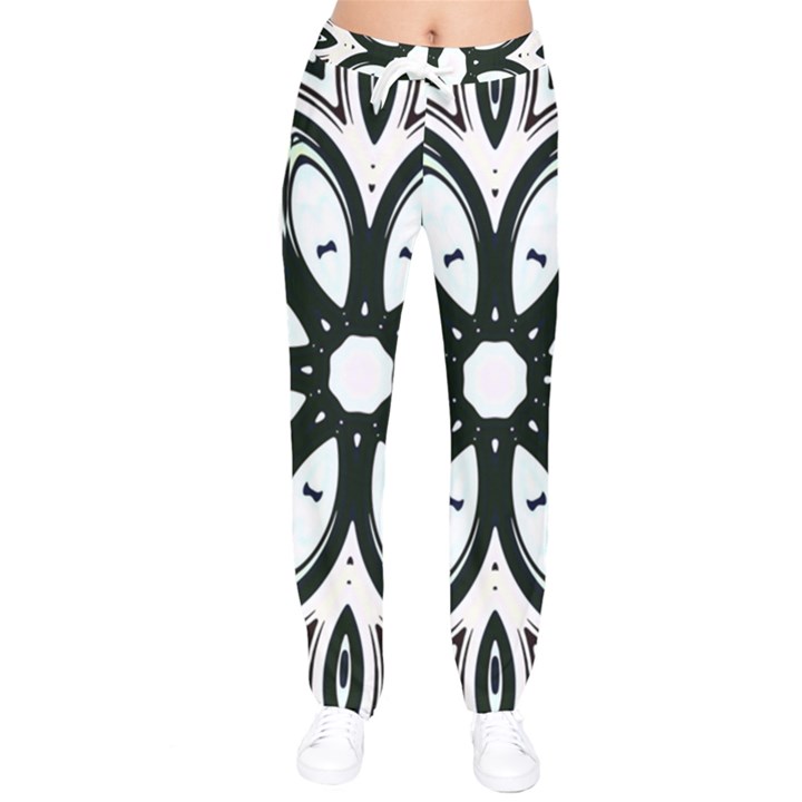 Black and White Floral Print Pattern Women velvet Drawstring Pants