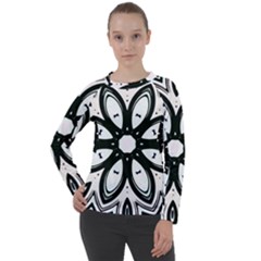 Black And White Floral Print Pattern Women s Long Sleeve Raglan Tee