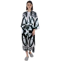 Black And White Floral Print Pattern Maxi Satin Kimono