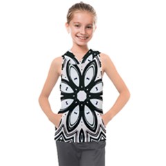 Black And White Floral Print Pattern Kids  Sleeveless Hoodie by SpinnyChairDesigns