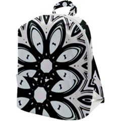 Black And White Floral Print Pattern Zip Up Backpack