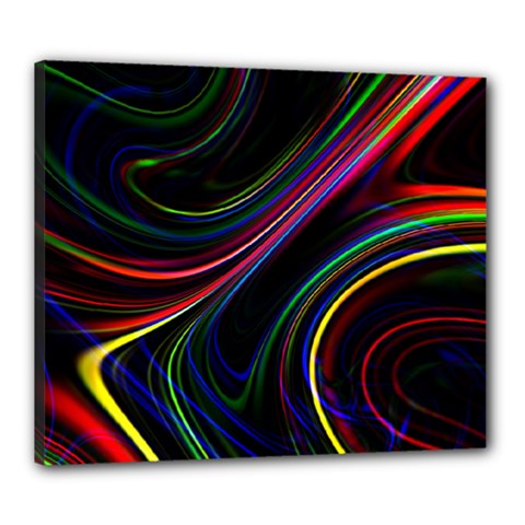 Neon Glow Lines On Black Canvas 24  X 20  (stretched) by SpinnyChairDesigns