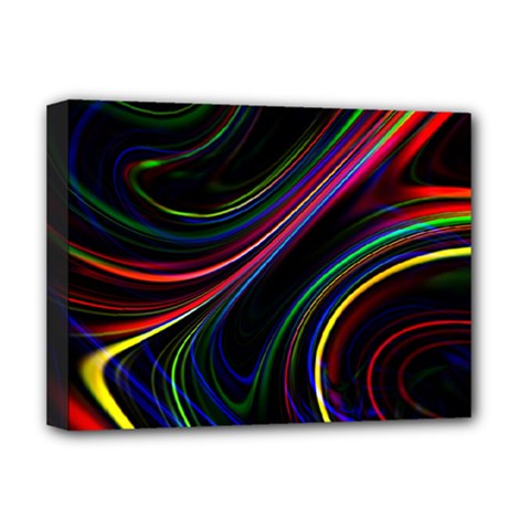 Neon Glow Lines On Black Deluxe Canvas 16  X 12  (stretched)  by SpinnyChairDesigns