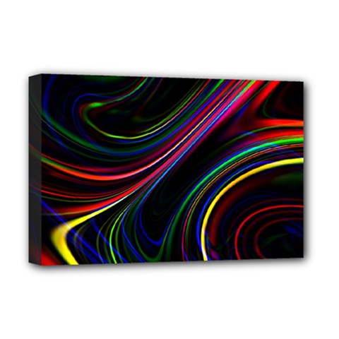 Neon Glow Lines On Black Deluxe Canvas 18  X 12  (stretched) by SpinnyChairDesigns