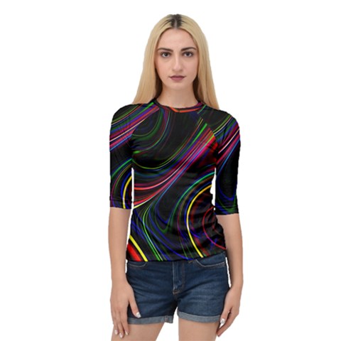 Neon Glow Lines On Black Quarter Sleeve Raglan Tee by SpinnyChairDesigns