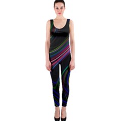 Neon Glow Lines On Black One Piece Catsuit by SpinnyChairDesigns