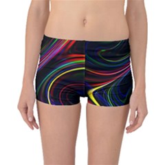 Neon Glow Lines On Black Boyleg Bikini Bottoms by SpinnyChairDesigns