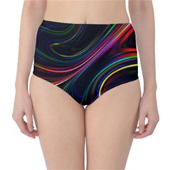 Neon Glow Lines On Black Classic High-waist Bikini Bottoms by SpinnyChairDesigns