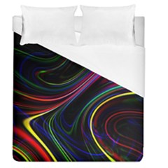 Neon Glow Lines On Black Duvet Cover (queen Size) by SpinnyChairDesigns