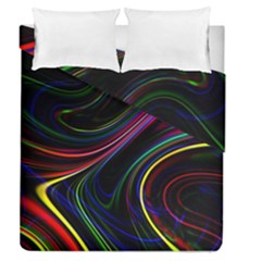 Neon Glow Lines On Black Duvet Cover Double Side (queen Size) by SpinnyChairDesigns