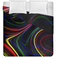 Neon Glow Lines On Black Duvet Cover Double Side (king Size) by SpinnyChairDesigns