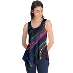 Neon Glow Lines On Black Sleeveless Tunic by SpinnyChairDesigns