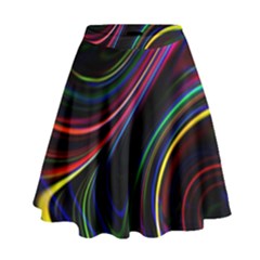 Neon Glow Lines On Black High Waist Skirt by SpinnyChairDesigns