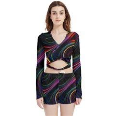 Neon Glow Lines On Black Velvet Wrap Crop Top