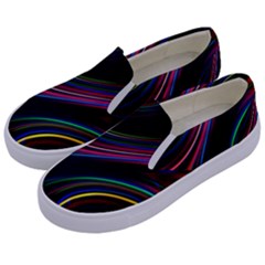 Neon Glow Lines On Black Kids  Canvas Slip Ons by SpinnyChairDesigns