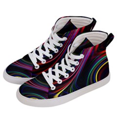 Neon Glow Lines On Black Women s Hi-top Skate Sneakers by SpinnyChairDesigns