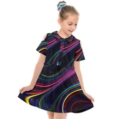 Neon Glow Lines On Black Kids  Short Sleeve Shirt Dress