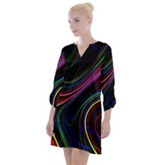 Neon Glow Lines On Black Open Neck Shift Dress